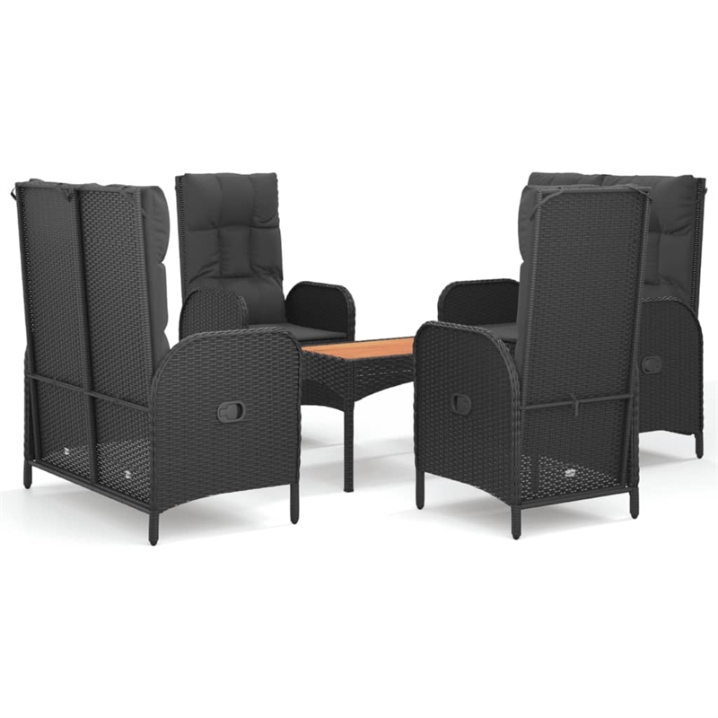 Afuera Living Poly Rattan Large Adjustable Armrests Garden Dining Set in Black