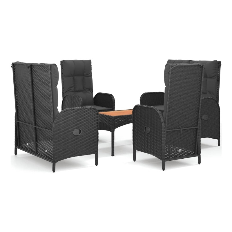 Afuera Living Poly Rattan Large Adjustable Armrests Garden Dining Set in Black