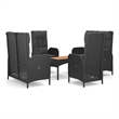Afuera Living Poly Rattan Large Adjustable Armrests Garden Dining Set in Black