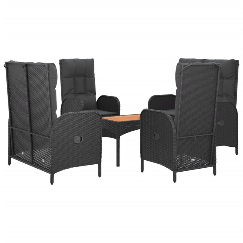 Afuera Living Poly Rattan Large Adjustable Armrests Garden Dining Set in Black