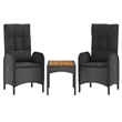 Afuera Living Poly Rattan Large Adjustable Armrests Garden Dining Set in Black