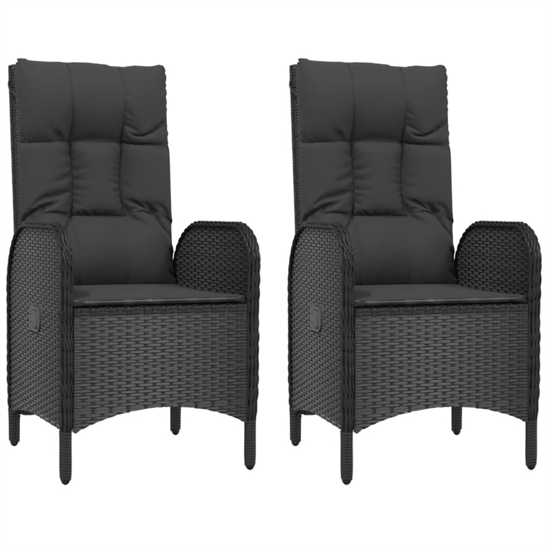 Afuera Living Poly Rattan Large Adjustable Armrests Garden Dining Set in Black
