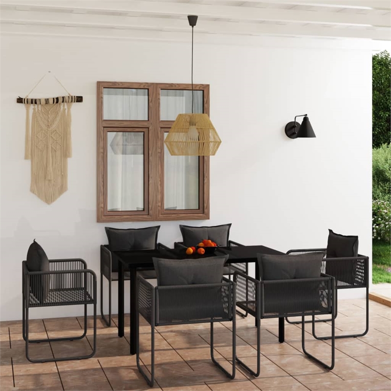 Afuera Living Powder-Coated Steel & PE Rattan Large Garden Dining Set in Black