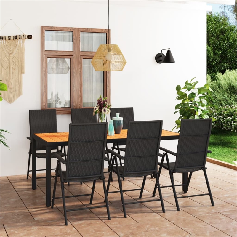 Afuera Living PE Rattan Dining Set with Multi-Position Backrest in Black/Brown