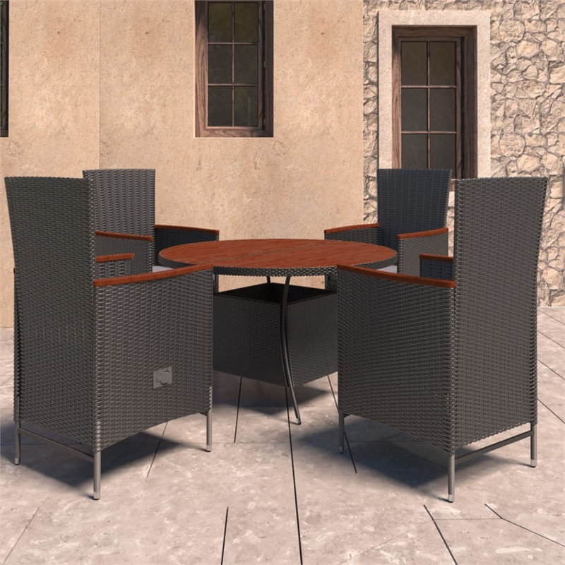 Afuera Living Outdoor Dining Set in Black PE Rattan with Adjustable Armrests