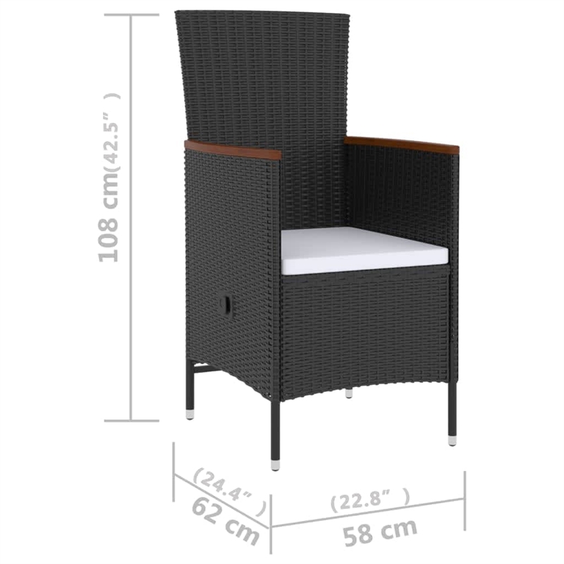 Afuera Living Outdoor Dining Set in Black PE Rattan with Adjustable Armrests