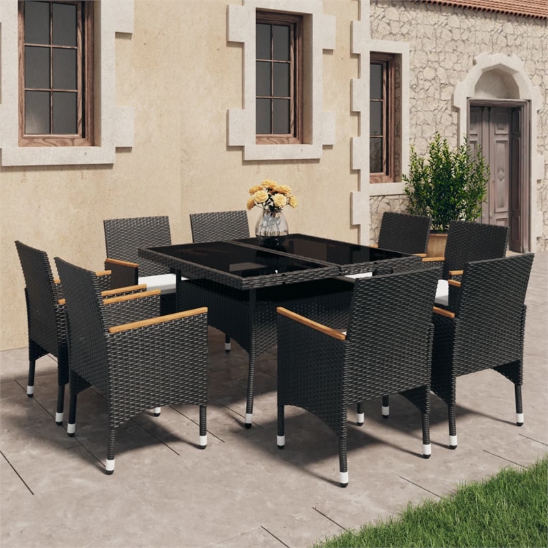 Afuera Living Dining Set in Black and Brown Poly Rattan Large Removable Covers