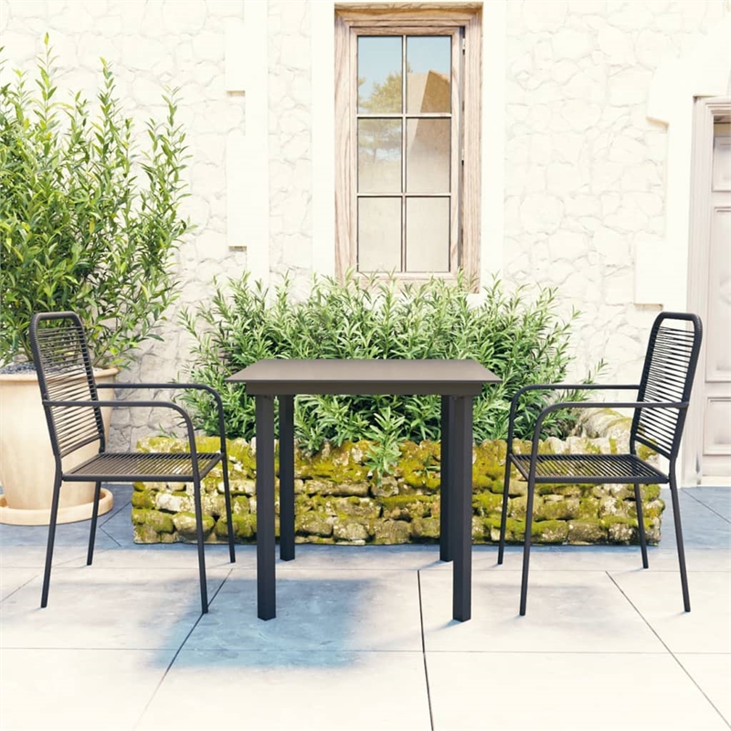 Afuera Living Powder-Coated Steel/Glass/Cotton Rope Garden Dining Set in Black