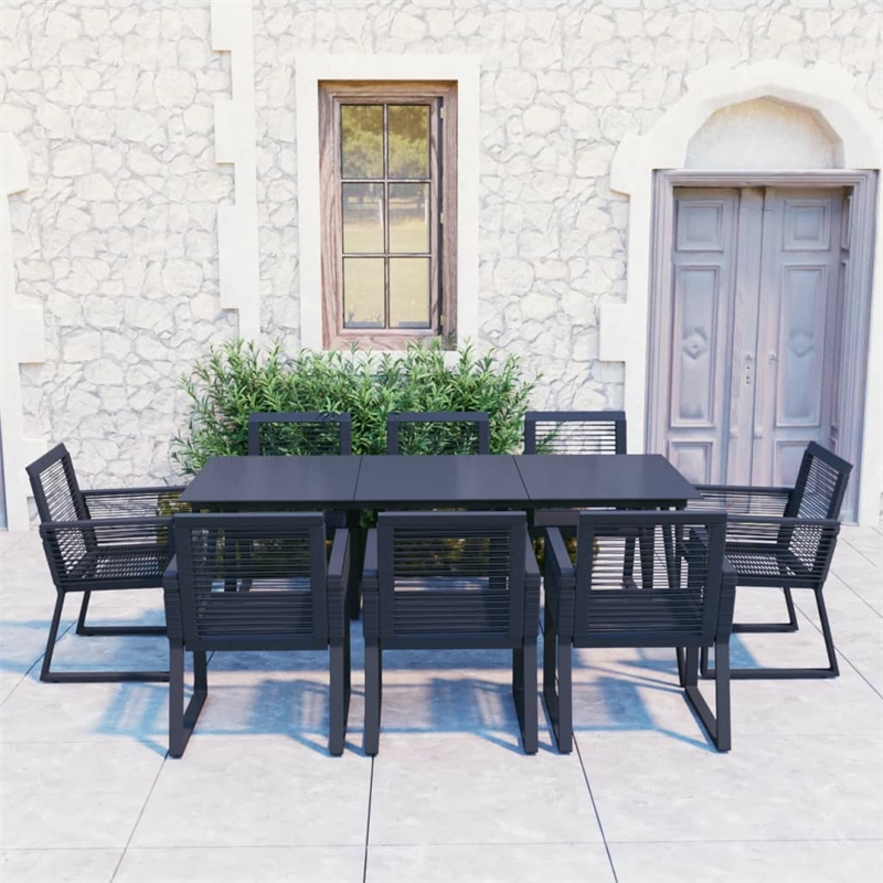 Afuera Living PVC Rattan/Powder-Coated Steel/Glass 9 Piece Dining Set in Black