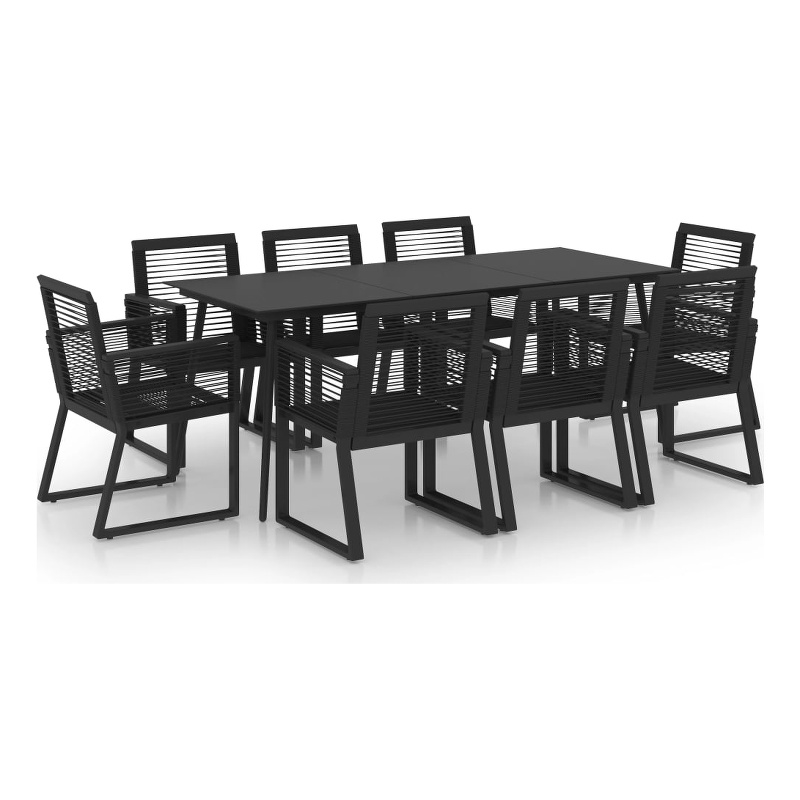 Afuera Living PVC Rattan/Powder-Coated Steel/Glass 9 Piece Dining Set in Black