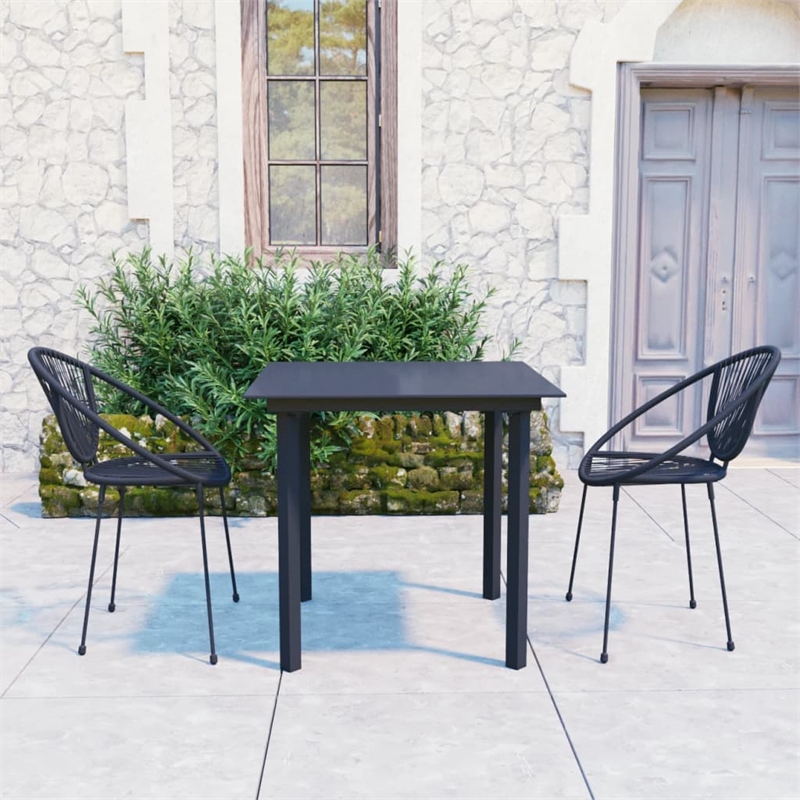 Afuera Living 3-Piece Dining Set in Black PVC Rattan/Powder-Coated Steel/Glass