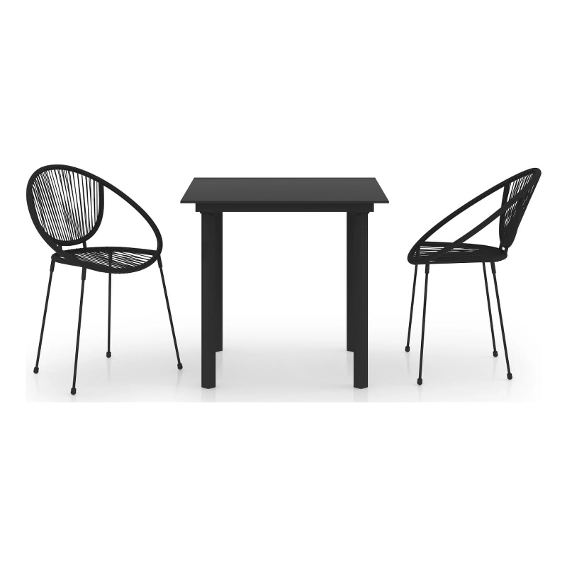 Afuera Living 3-Piece Dining Set in Black PVC Rattan/Powder-Coated Steel/Glass