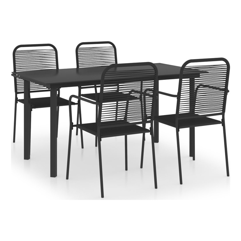 Afuera Living Powder-Coated Steel/Glass/Cotton Rope Garden Dining Set in Black