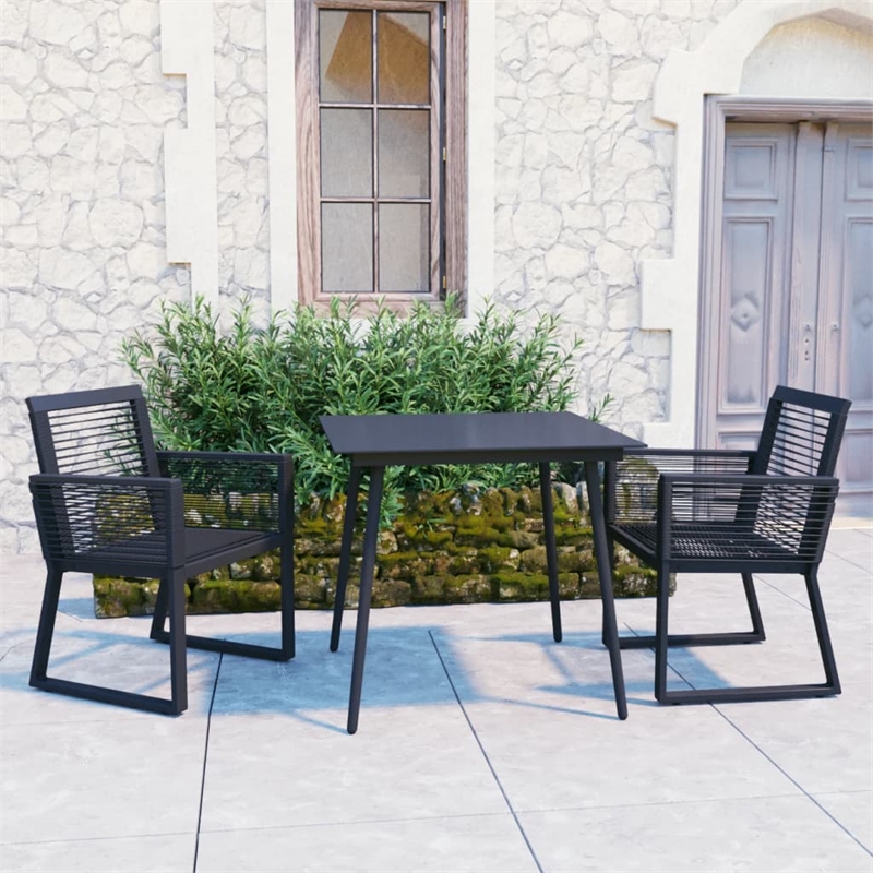 Afuera Living PVC Rattan/Powder-Coated Steel/Glass 3-Piece Dining Set in Black