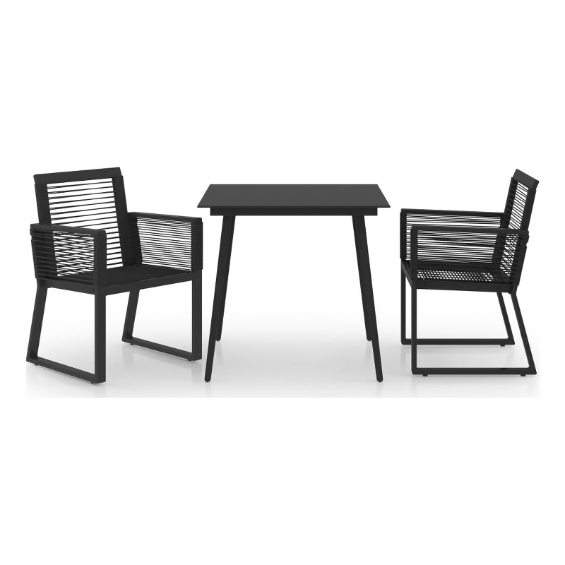Afuera Living PVC Rattan/Powder-Coated Steel/Glass 3-Piece Dining Set in Black