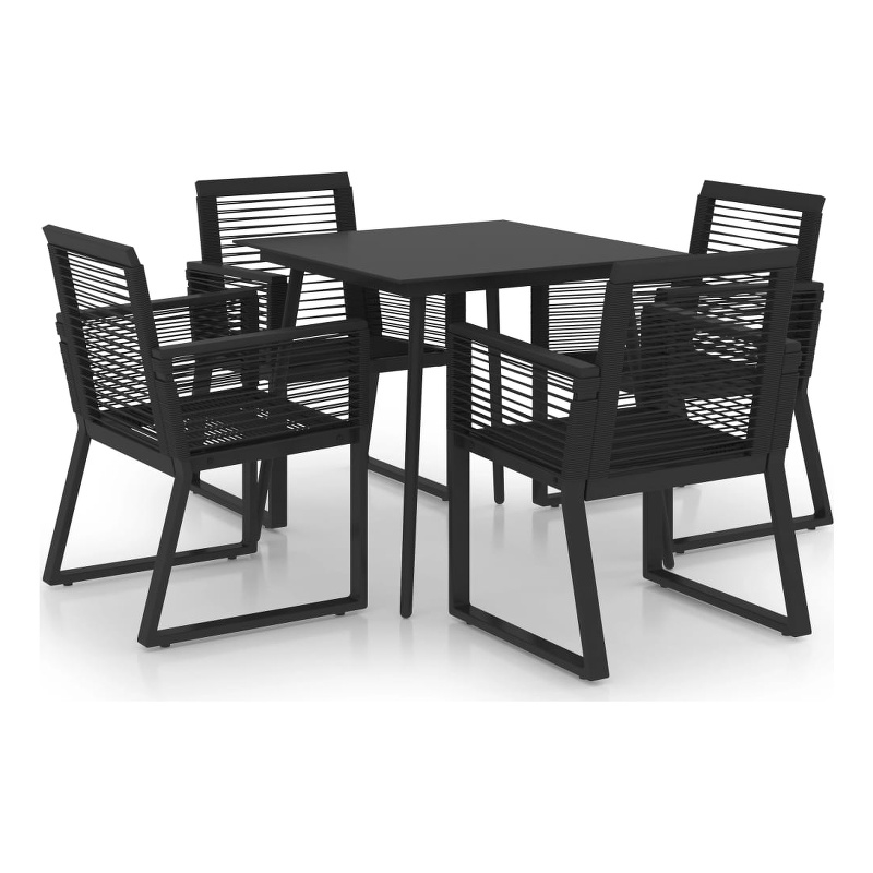 Afuera Living PVC Rattan/Powder-Coated Steel/Glass Compact Dining Set in Black