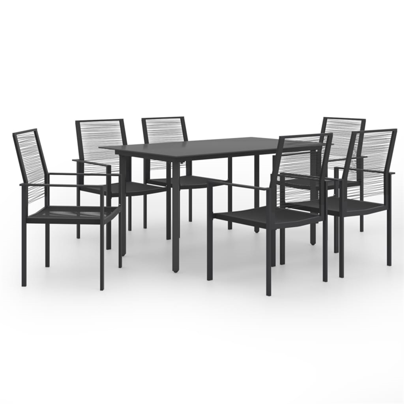 Afuera Living 7-Piece Dining Set in Black Glass/Powder-Coated Steel/PVC Rattan