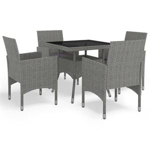 Afuera Living Dining Set in Gray with Rattan/Tempered Glass/Powder-Coated Steel