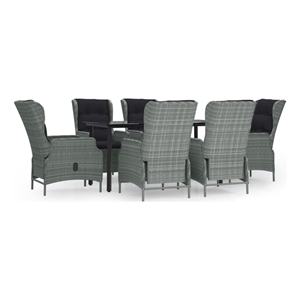 Afuera Living Poly Rattan 7 Piece Set Garden Dining Set in Light Gray