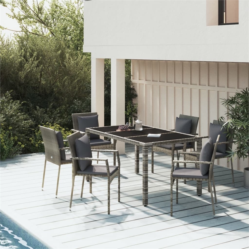 Afuera Living PE Rattan 7 Piece Set Modular Garden Dining Set in Gray