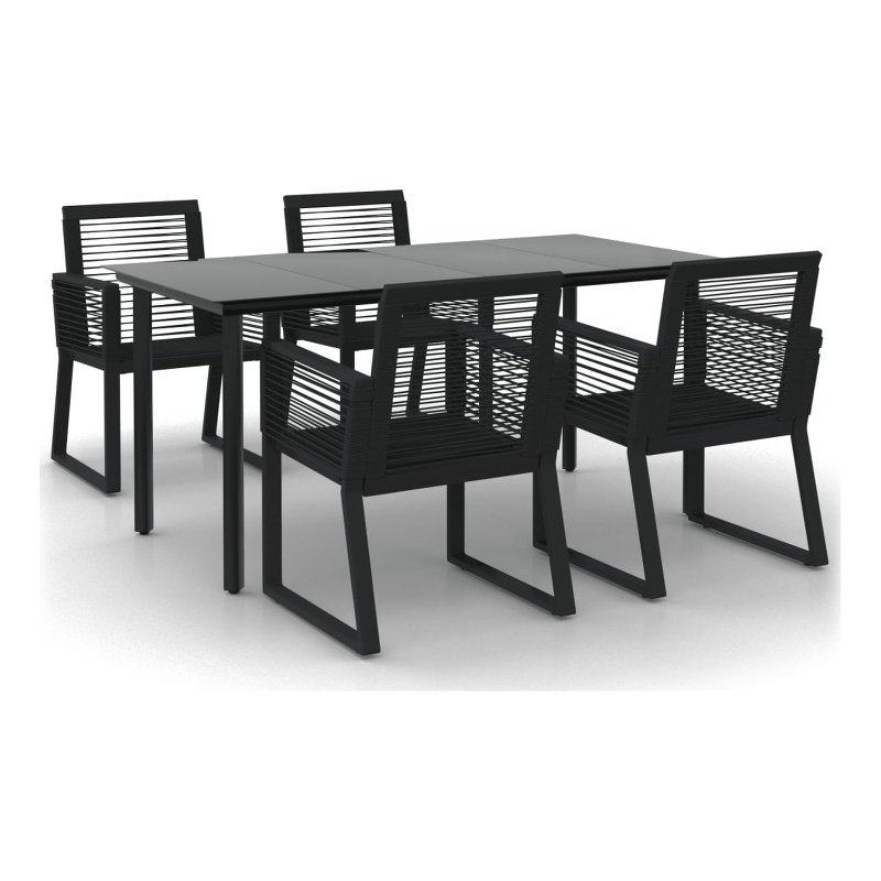 Afuera Living PVC Rattan 5 Piece Ergonomic Garden Dining Set in Black