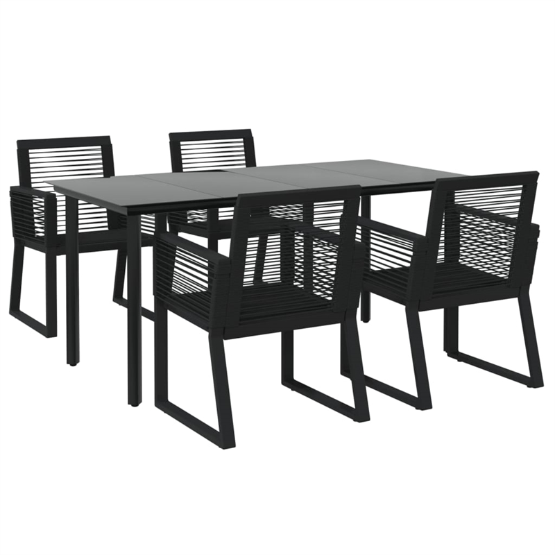 Afuera Living PVC Rattan 5 Piece Ergonomic Garden Dining Set in Black