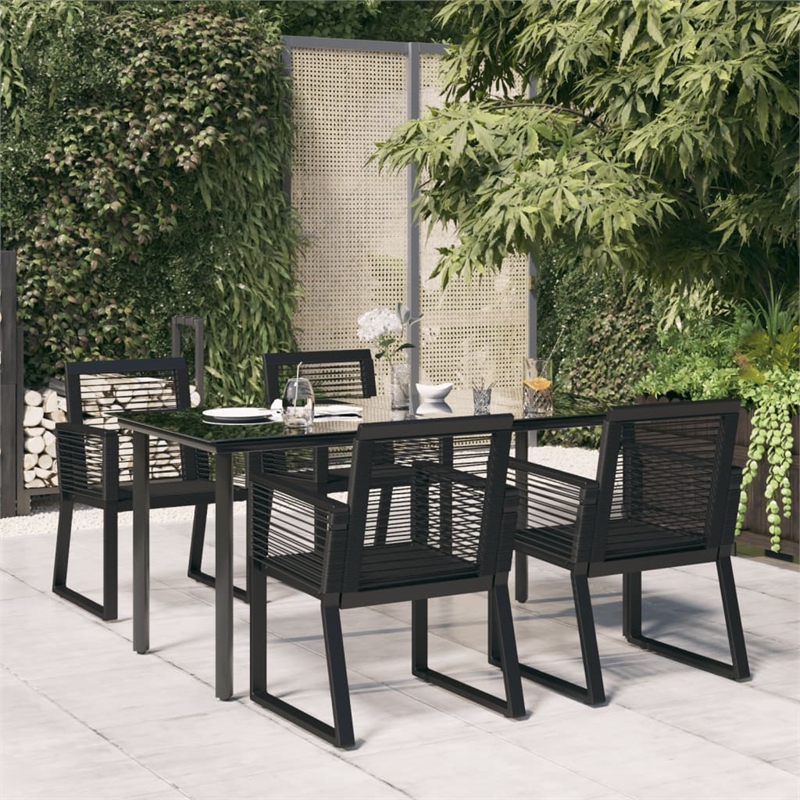 Afuera Living PVC Rattan 5 Piece Ergonomic Garden Dining Set in Black