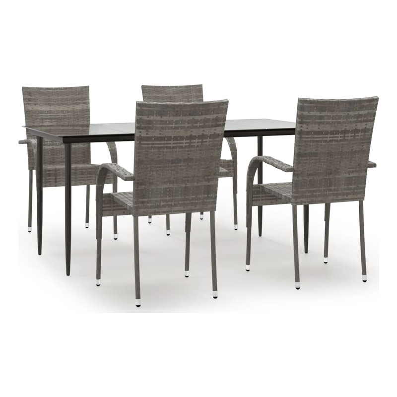 Afuera Living PE Rattan&Powder-Coated Steel Garden Dining Set in Gray