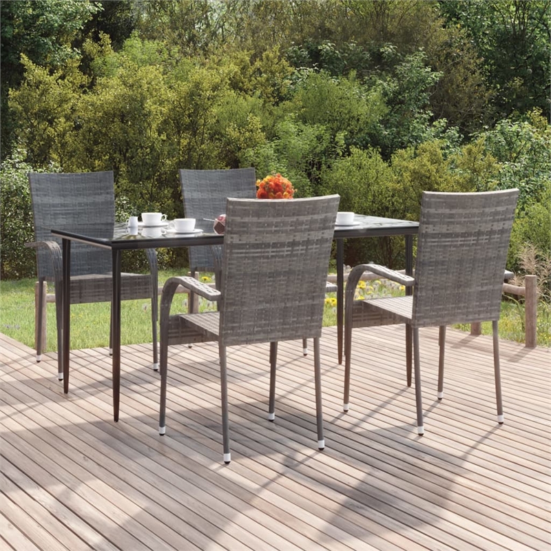Afuera Living PE Rattan&Powder-Coated Steel Garden Dining Set in Gray