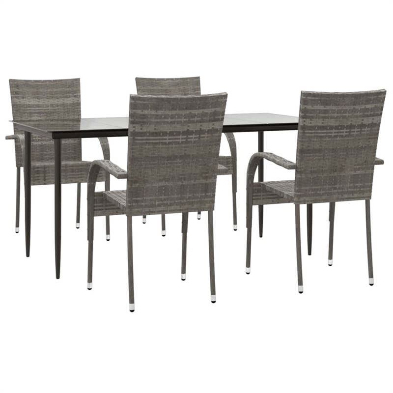 Afuera Living PE Rattan&Powder-Coated Steel Garden Dining Set in Gray