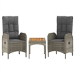 Afuera Living PE Rattan Adjustable Armrests Garden Dining Set in Gray
