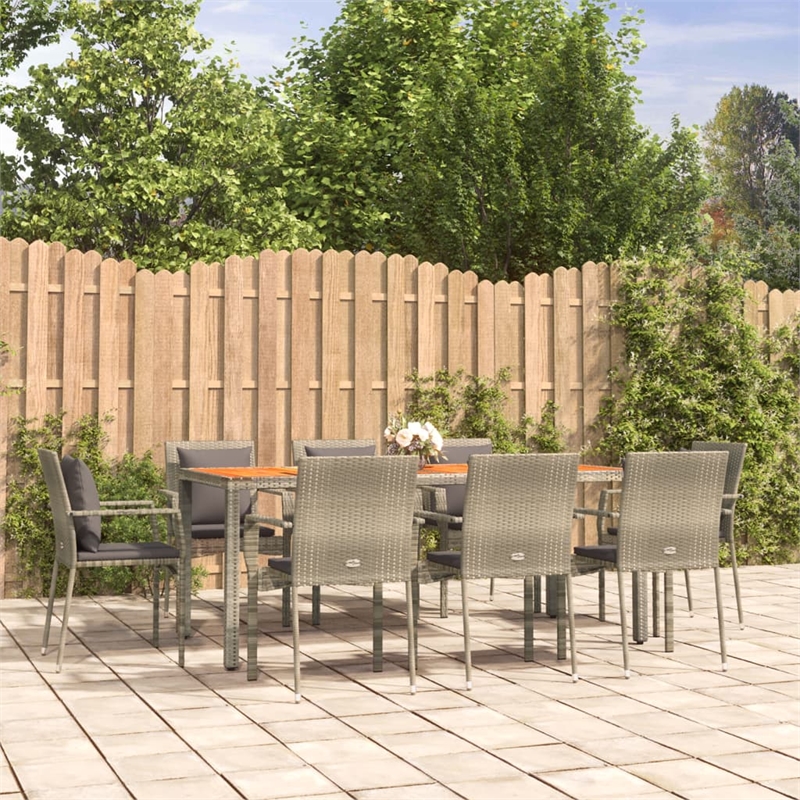 Afuera Living PE Rattan 9 Piece Set Modular Garden Dining Set in Gray
