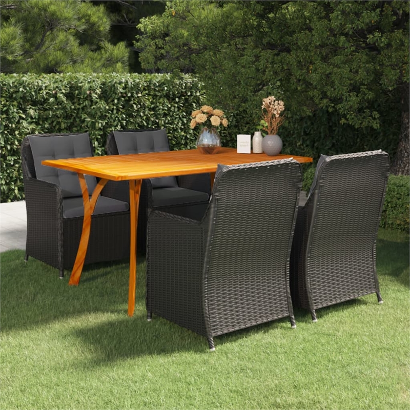 Afuera Living Solid Acacia Wood Large Rectangular Dining Set in Black