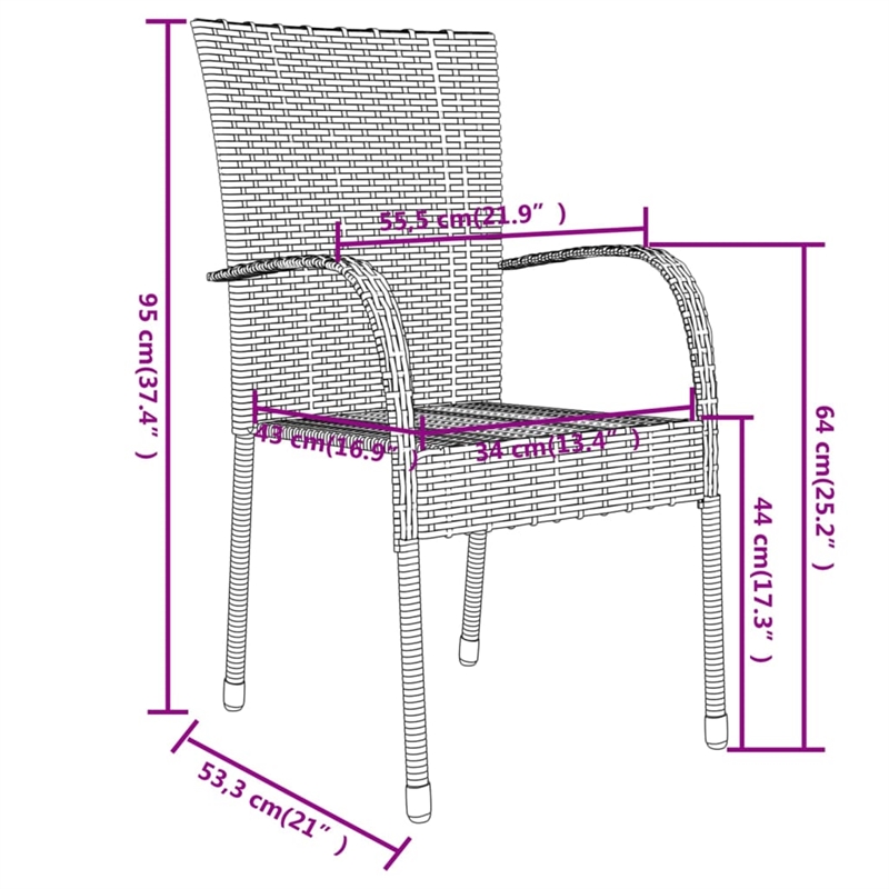Afuera Living Poly Rattan Compact Stackable Garden Dining Set in Gray