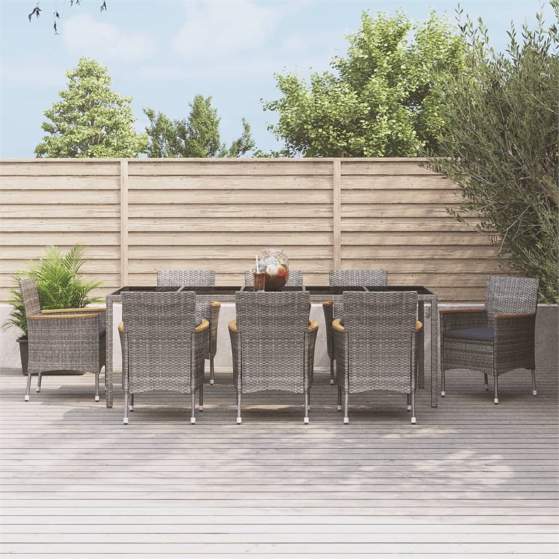 Afuera Living Synthetic Poly Rattan 9 Piece Patio Dining Set in Gray