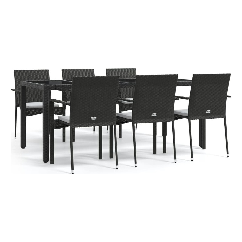 Afuera Living Synthetic Poly Rattan Garden Dining Set in Black/Cream