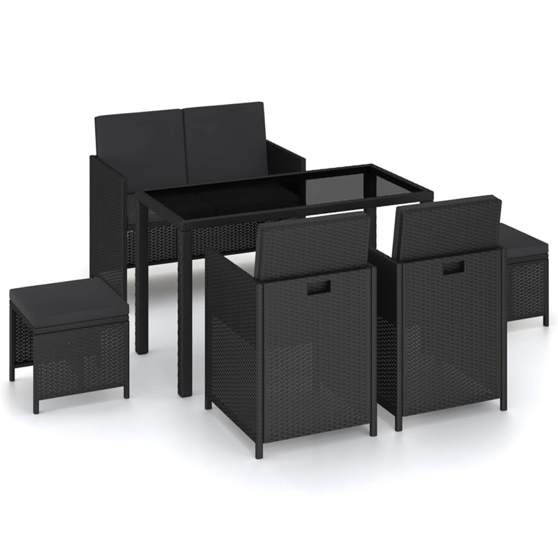 Afuera Living Poly Rattan 6-Piece Set Patio Dining Set in Black