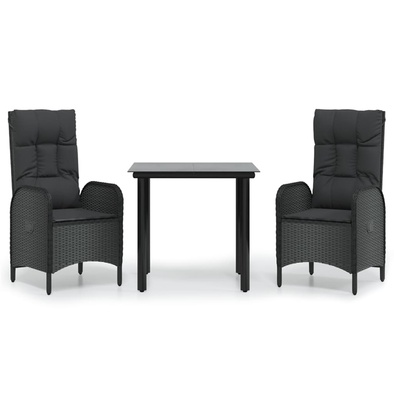 Afuera Living Poly Rattan 3 Piece Set Patio Dining Set in Black