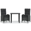 Afuera Living Poly Rattan 3 Piece Set Patio Dining Set in Black