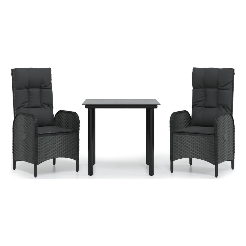 Afuera Living Poly Rattan 3 Piece Set Patio Dining Set in Black