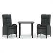Afuera Living Poly Rattan 3 Piece Set Patio Dining Set in Black