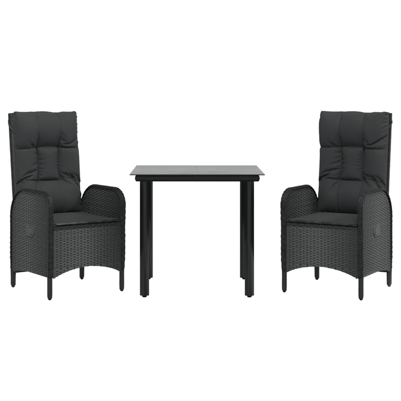 Afuera Living Poly Rattan 3 Piece Set Patio Dining Set in Black