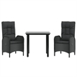Afuera Living Poly Rattan 3 Piece Set Patio Dining Set in Black