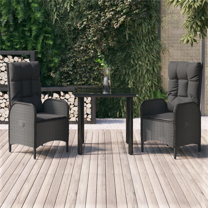 Afuera Living Poly Rattan 3 Piece Set Patio Dining Set in Black