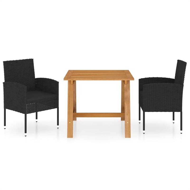 Afuera Living Solid Acacia Wood & PE Rattan Dining Set in Black