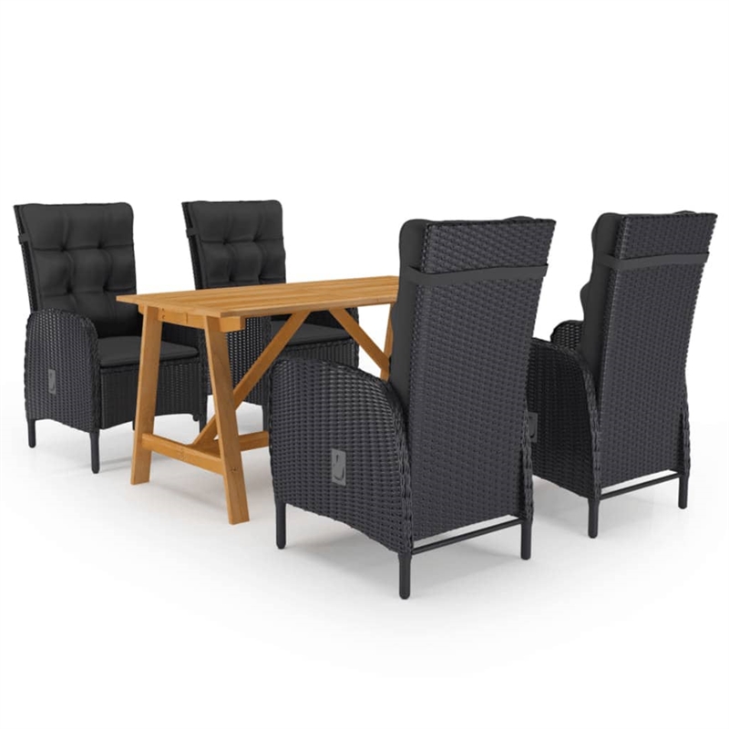 Afuera Living Solid Acacia Wood & PE Rattan Dining Set in Black