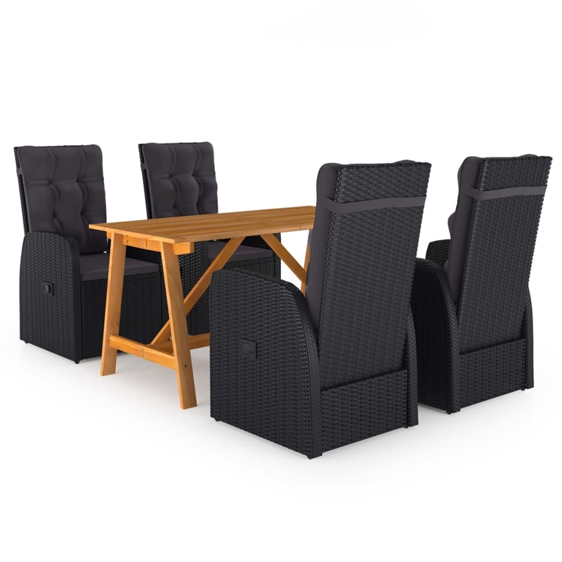 Afuera Living Solid Acacia Wood & PE Rattan Dining Set in Black