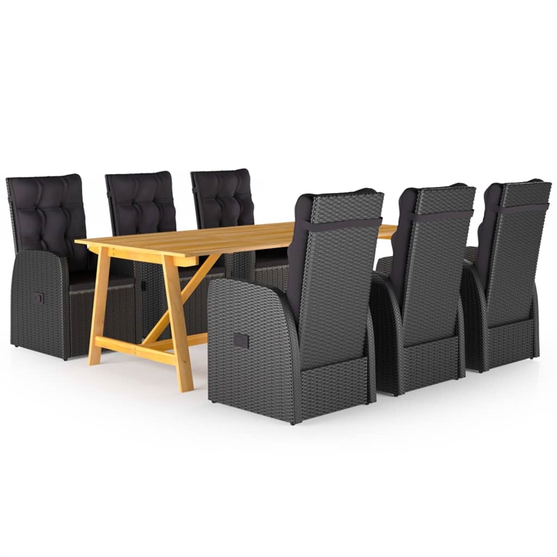 Afuera Living Solid Acacia Wood & PE Rattan Dining Set in Black