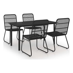 Afuera Living Poly Rattan 5-Piece Stackable Dining Set in Black