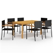 Afuera Living Solid Acacia Wood & PE Rattan Dining Set in Black